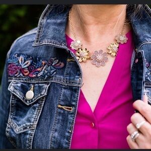 CHRISTOPHER & Banks embroidered Denim Jean Jacket Floral Soft Fabric size S